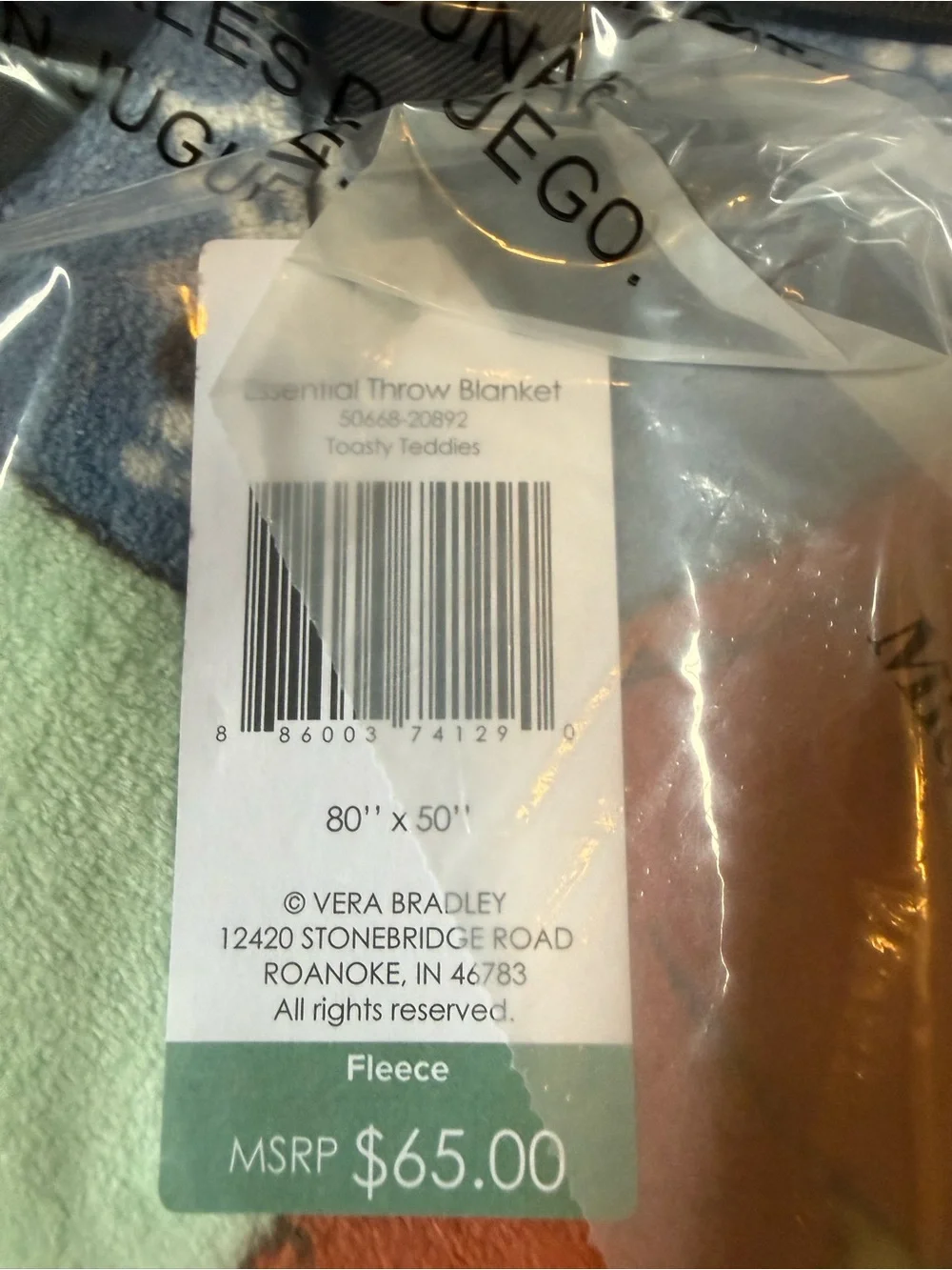 Vera Bradley Toasty Teddies Essential Throw